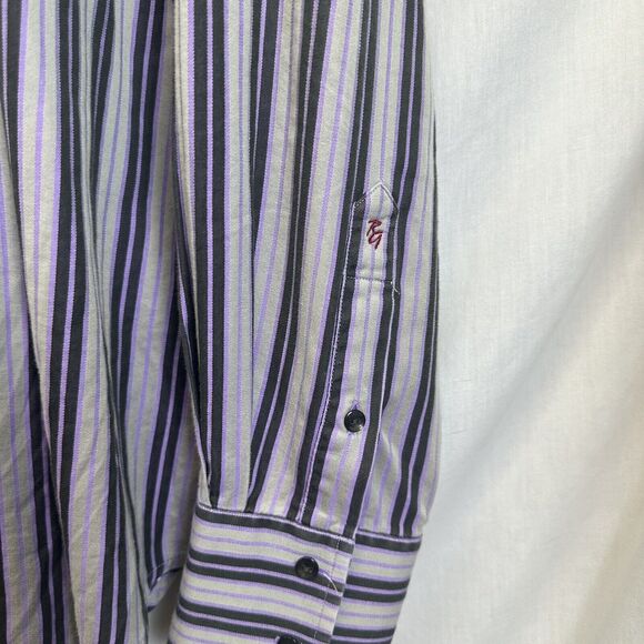 Robert Graham Men's L Gray Black Purple Striped Contrast Cuff Button Down Shirt‎ - Picture 3 of 11